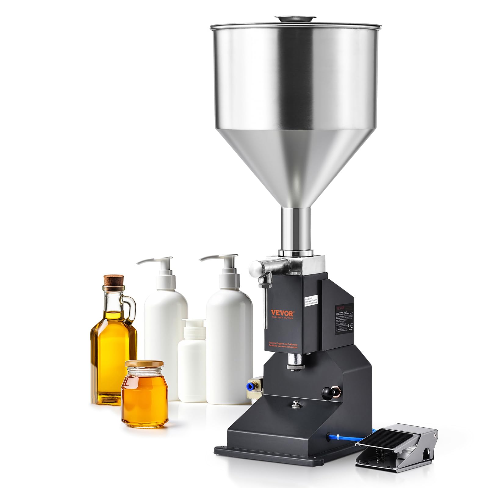 VEVOR Pneumatic Paste Liquid Filling Machine, 5-50ml Bottle Filler, Bottle Filling Machine, Stainless Steel Liquid Filler with Pedal for Milk Water Juice Shampoo Honey