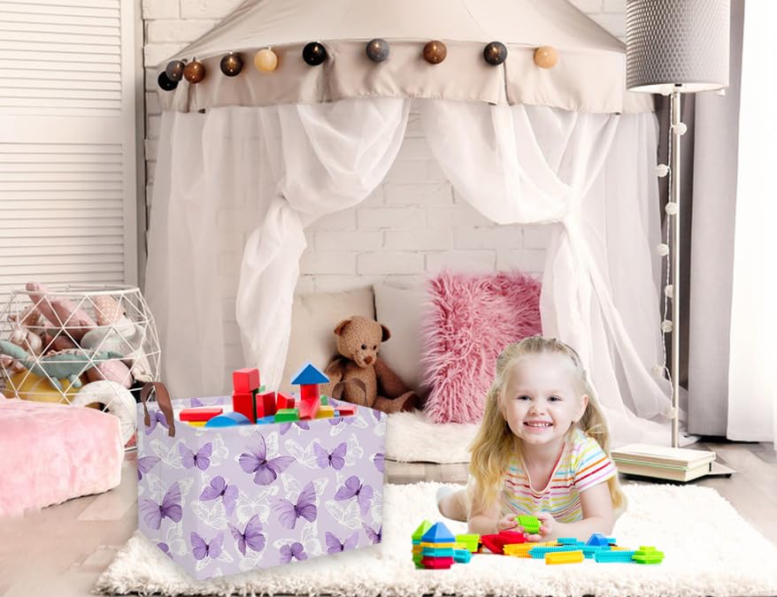 Image of Sanjiaofeng Rectangular Kids Basket Butterfly Storage Bins,Girls Storage Basket with Handles.Clothers,Toys,Books,Kid's Gifts Bins. (Purple Butterfly)
