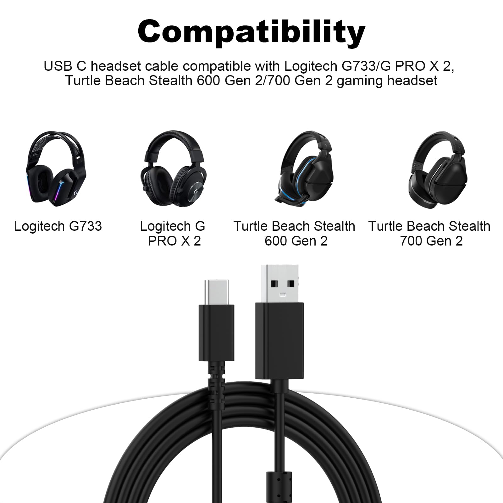 Cable de carga tipo C compatible con auriculares inalámbricos Logitech G733/G PRO X2, G502 X, G502 X Plus, G Pro X Superlight 2, Anywhere 3, MX Vertical, MX Master 3, mouse inalámbrico para juegos, 6