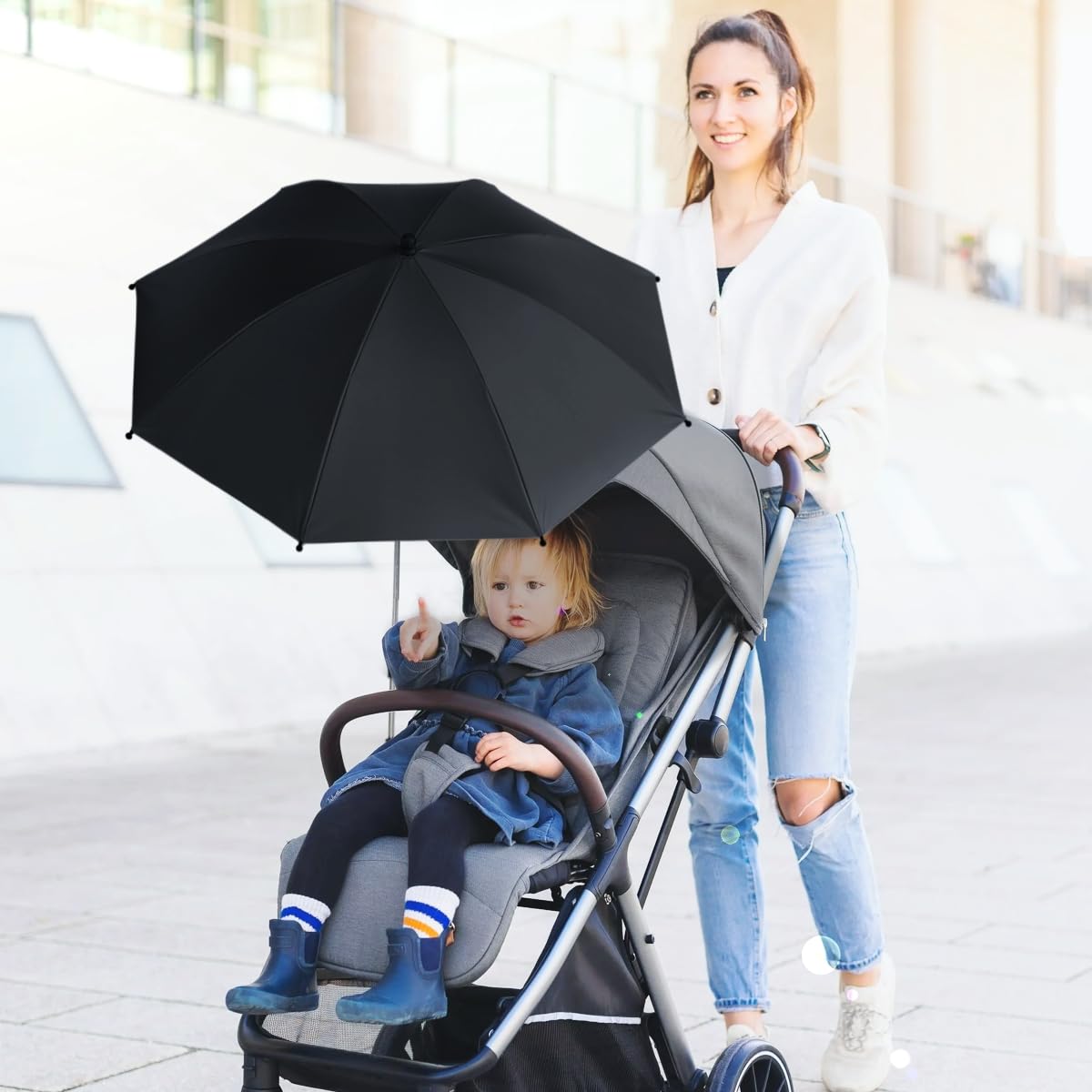 Fillikid Sonnenschirm Style im XL Format Ø72cm mit UV-Schutz 50+ Schirm universal für Kinderwagen und Buggys