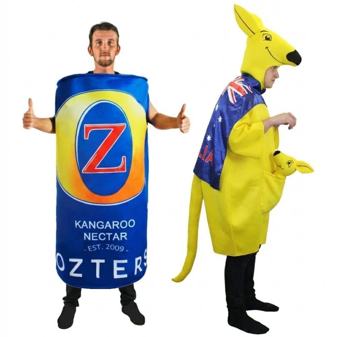 Australijska puszka piwa i kostium kangura - fantazyjny strój na Dzień Australii - nowość australijska puszka piwa kostium z nakryciem głowy kangura na imprezy, imprezy i grille
