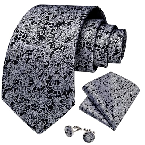 Image of DiBanGu Mens Paisley Tie Sets Silk Jacquard Woven Floral Necktie and Pocket Square Cufflinks Wedding Business Party