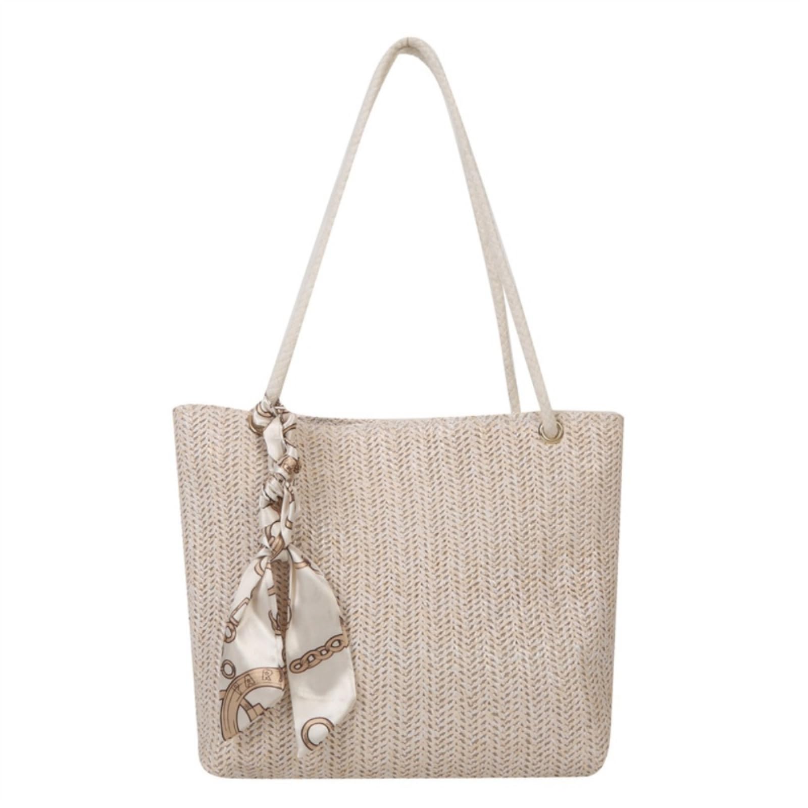 Borsa di Paglia Donna A Tracolla Estiva, da Pendolare Grande capacità delle Donne, alla Moda-White