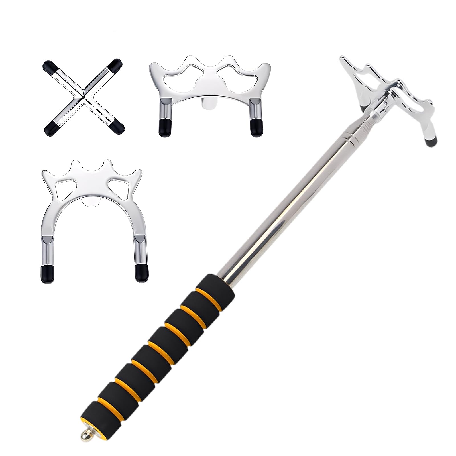 Yeqqzq Telescopic Snooker Cue Stick Bridge with 3 Brass Bridge Heads, 13.5~59 Inches, Pool Table Accessories