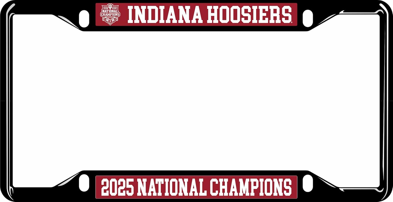IU, Indiana 2025 National Championship car tag Holder, Domed Red Design on Black Mirror License Plate Frame