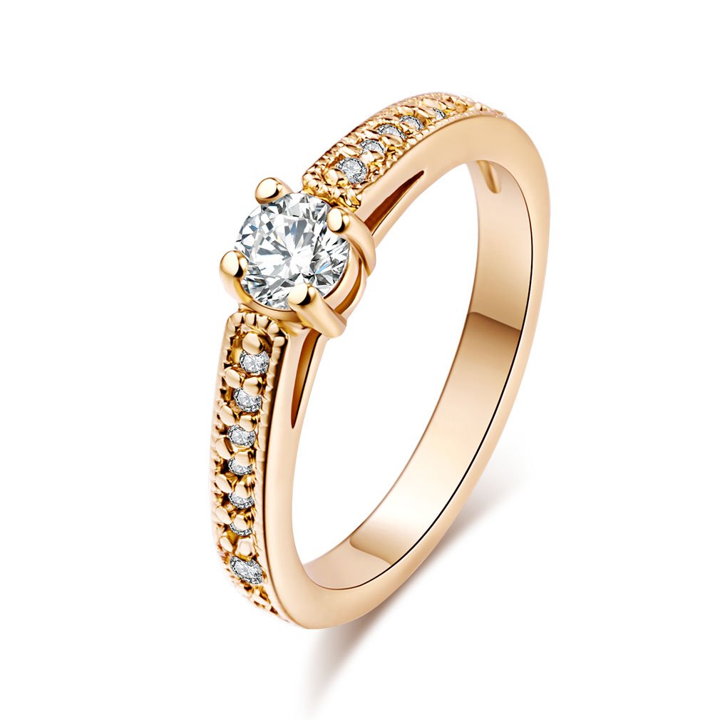 YAZILIND Eternity Love Mujeres 18K oro plateado princesa Cut CZ embutidos Crystal Engagement Rings Mejor Promesa Anillos Aniversario de las bandas de boda para Lady Girl High acabado polaco Confort