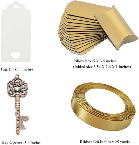 Miniatura 3 de Aokbean Juego de 50 piezas de abrebotellas con llave de esqueleto vintage, recuerdos de boda, regalo de recuerdo para invitados, caja de dulces,