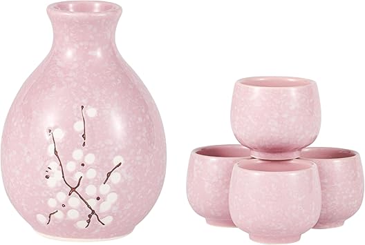 Japanese Plum Blossoms 5 Piece Sake Set