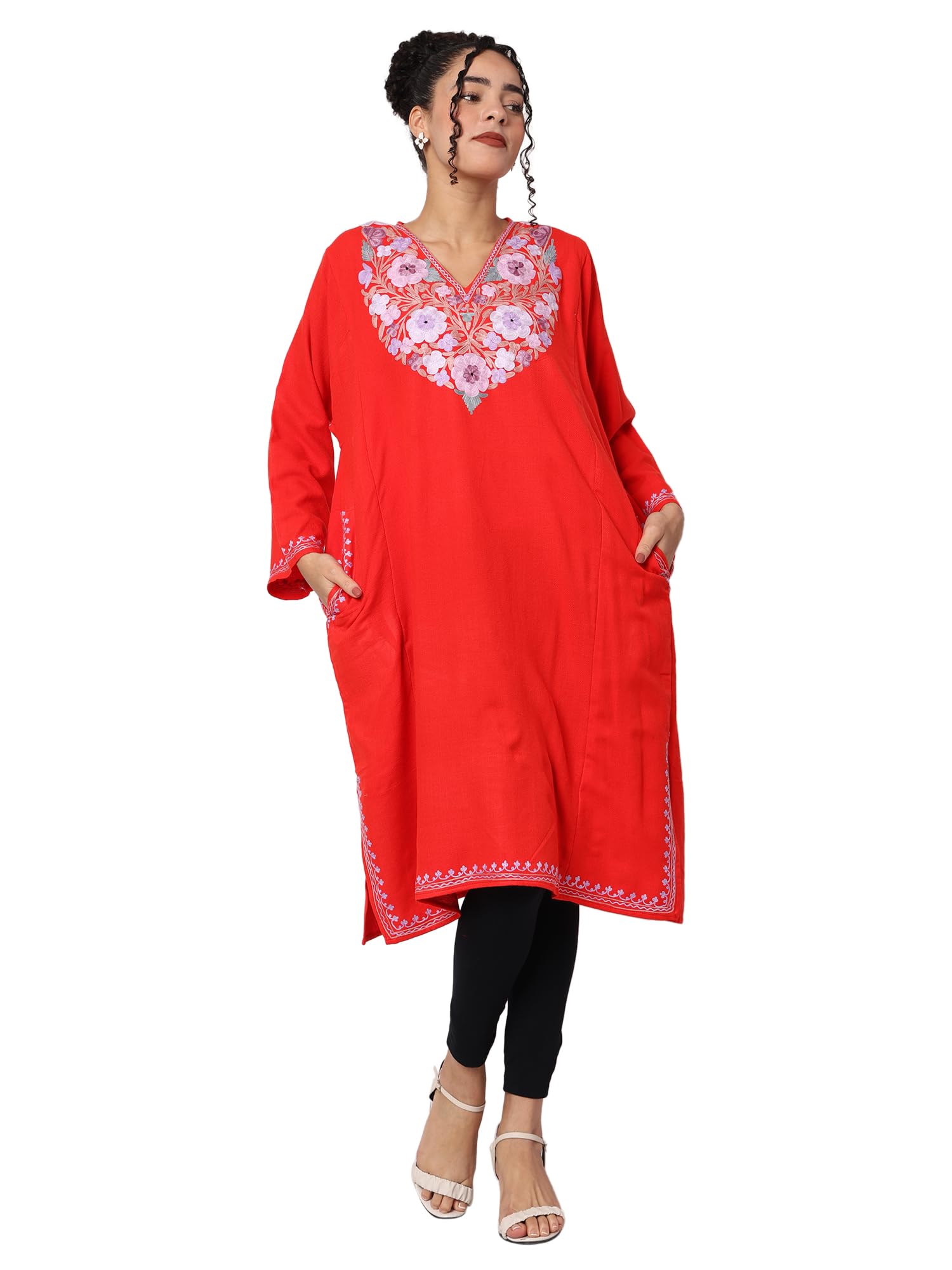 Kashmiri Embroidered Cashmillon Phiren V Neck-image-17