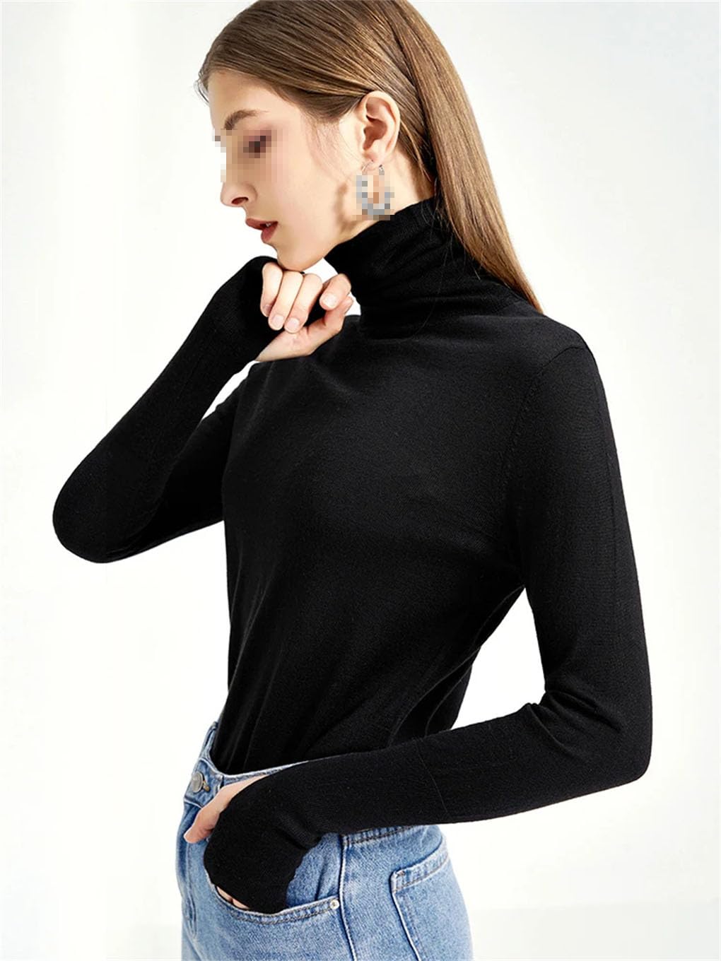 Pull à col roulé pour femme 50 % laine 50 % acrylique Pull basique confortable pour l'automne et l'hiver