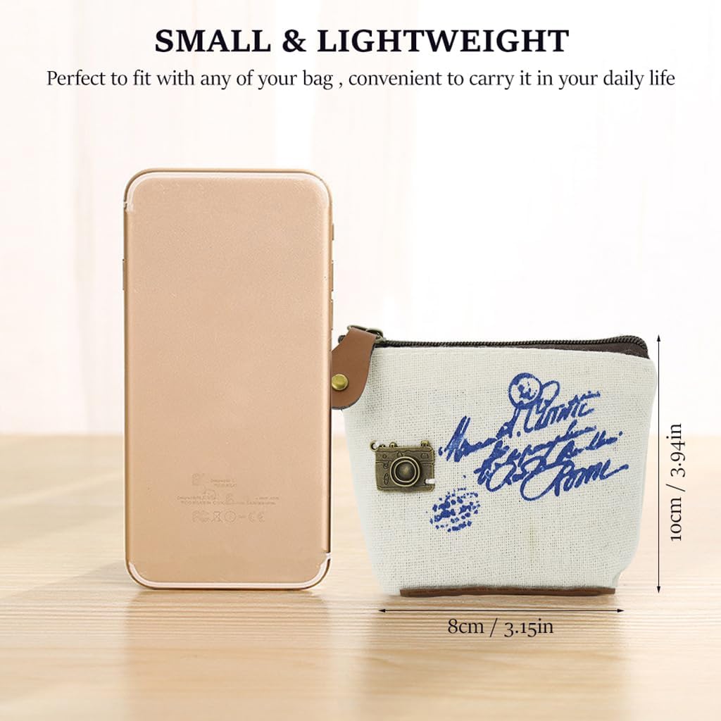 ZIBUYU® 4pcs Cute Decor Coin Pouch, Mini Wallet Card Bag Coin Canvas Coin Purse Change Cash Bag Zipper Small Purse Wallets for Women Girls Kids, Retro Style, 4 Pack, Free Size