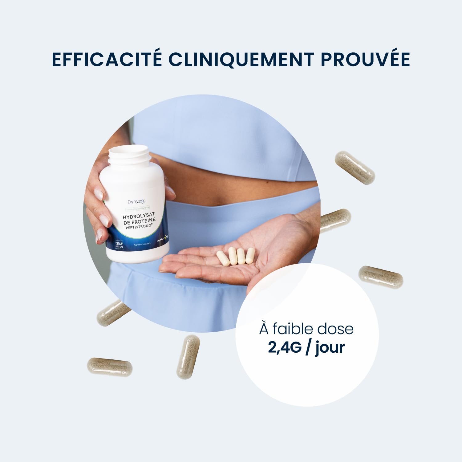Hydrolysat de Protéines PeptiStrong™ 600mg, 120 Gélules - Issu de protéines de fèves hydrolysées - 100% Naturel et Végétarien - Sans Additif - Sport, Musculation - Fabriqué en France - DYNVEO
