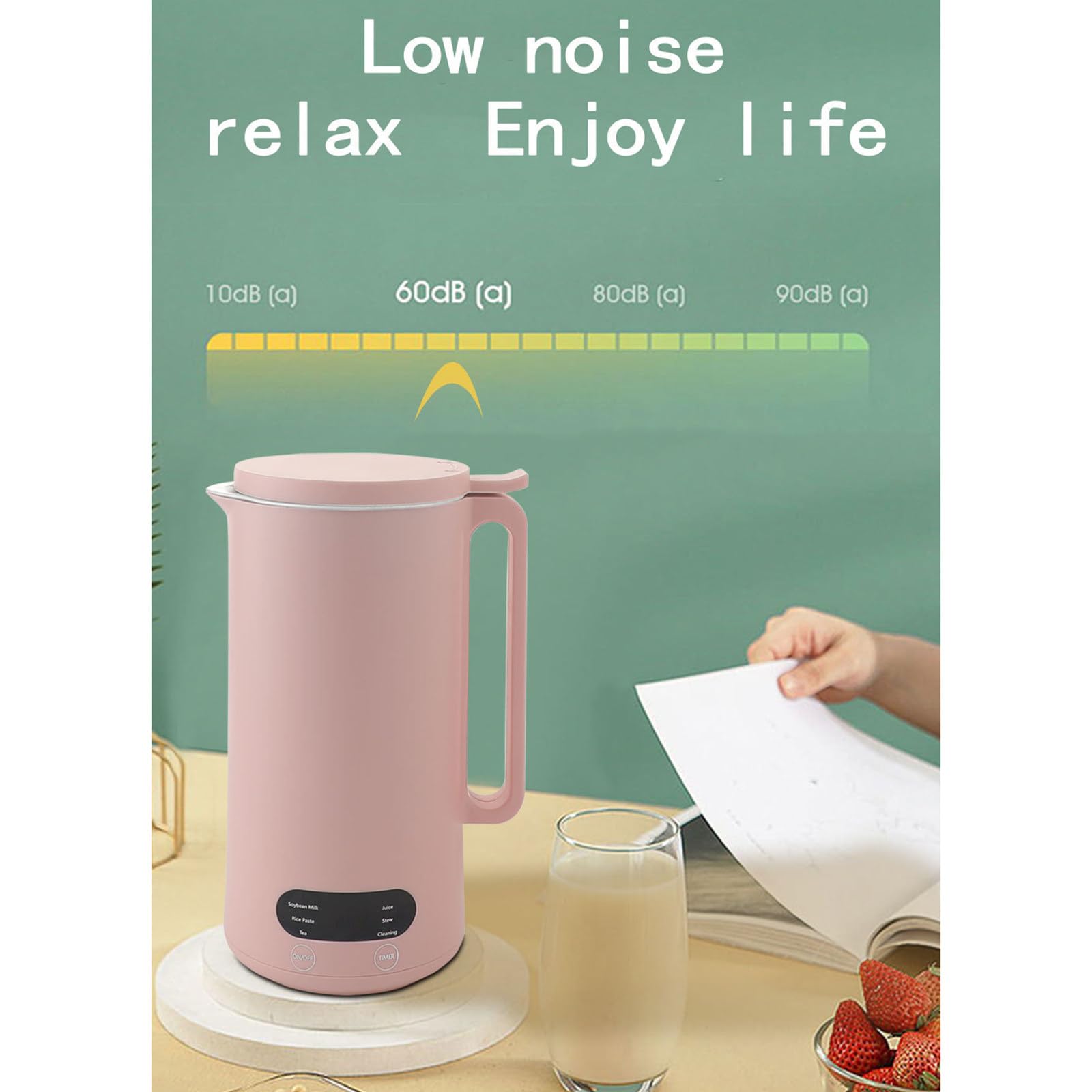 Mini macchina elettrica per latte di soia, 350 ml, sei funzioni, funzionamento silenzioso, per succhi di frutta, pasta di riso, miscelazione di alimenti,Pink
