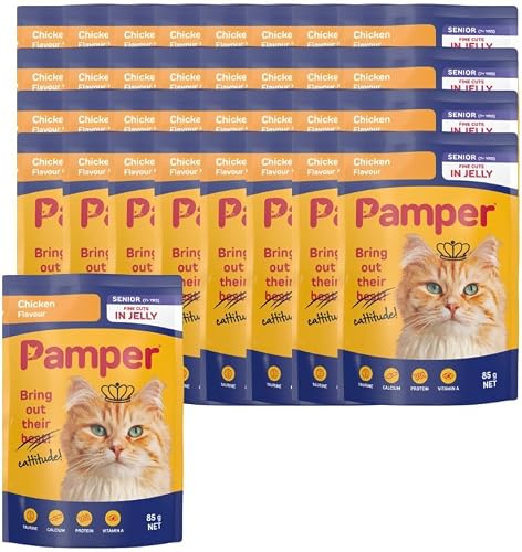 Pamper Senior Wet Cat Food Pouches (36 x 85g) Chicken Flavour in Jelly