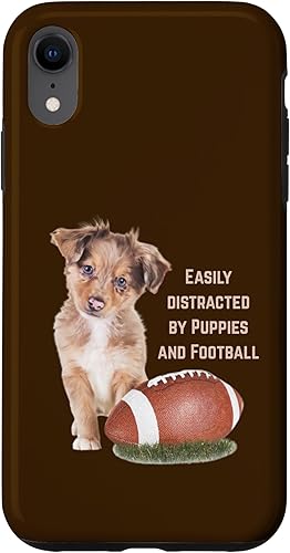 Distracted by Puppies & Football Tee, Funny Weekend Graphic Case for iPhone XR