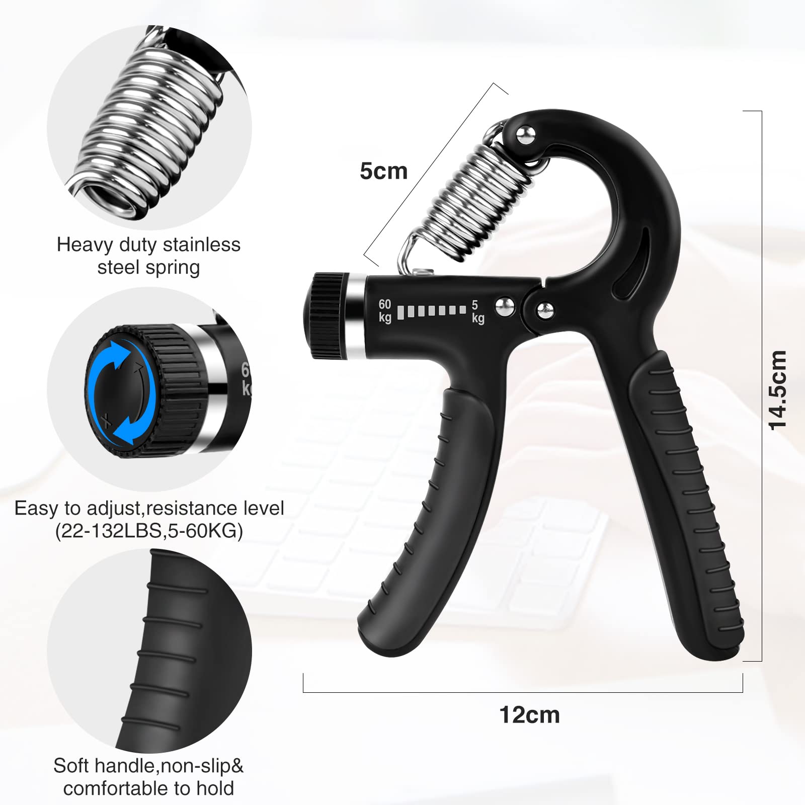 Set 4 Hand Grip Per Allenamento Mani - 4 Livelli Di Resistenza, Per Forza Dita E Avambracci - Foto 7