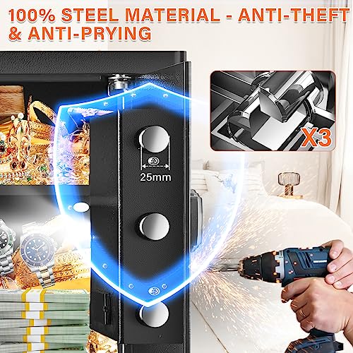 Mitlvge 2.3 Cu ft Large Fireproof Safe Box for HOME USE, Digital Home Security Safe with Combination Lock, Sensor Light & Smart Alarm, Safe Fireproof Waterproof for Firearm Medicine Money Valuables