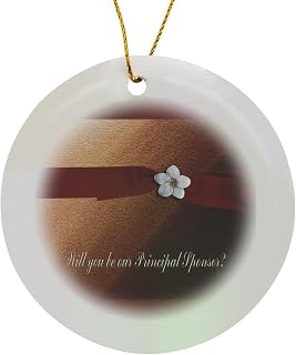 Circle Porcelain Ornament - Principal Sponsor, Autumn Ribbon with Flower on Peach Wedding Attendant and Bridal Party Design