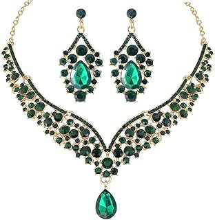 Beaded Necklace and Earring Set with Rhinestone Chains, Clear Stones, Fashion Jewelry Accessories for Women