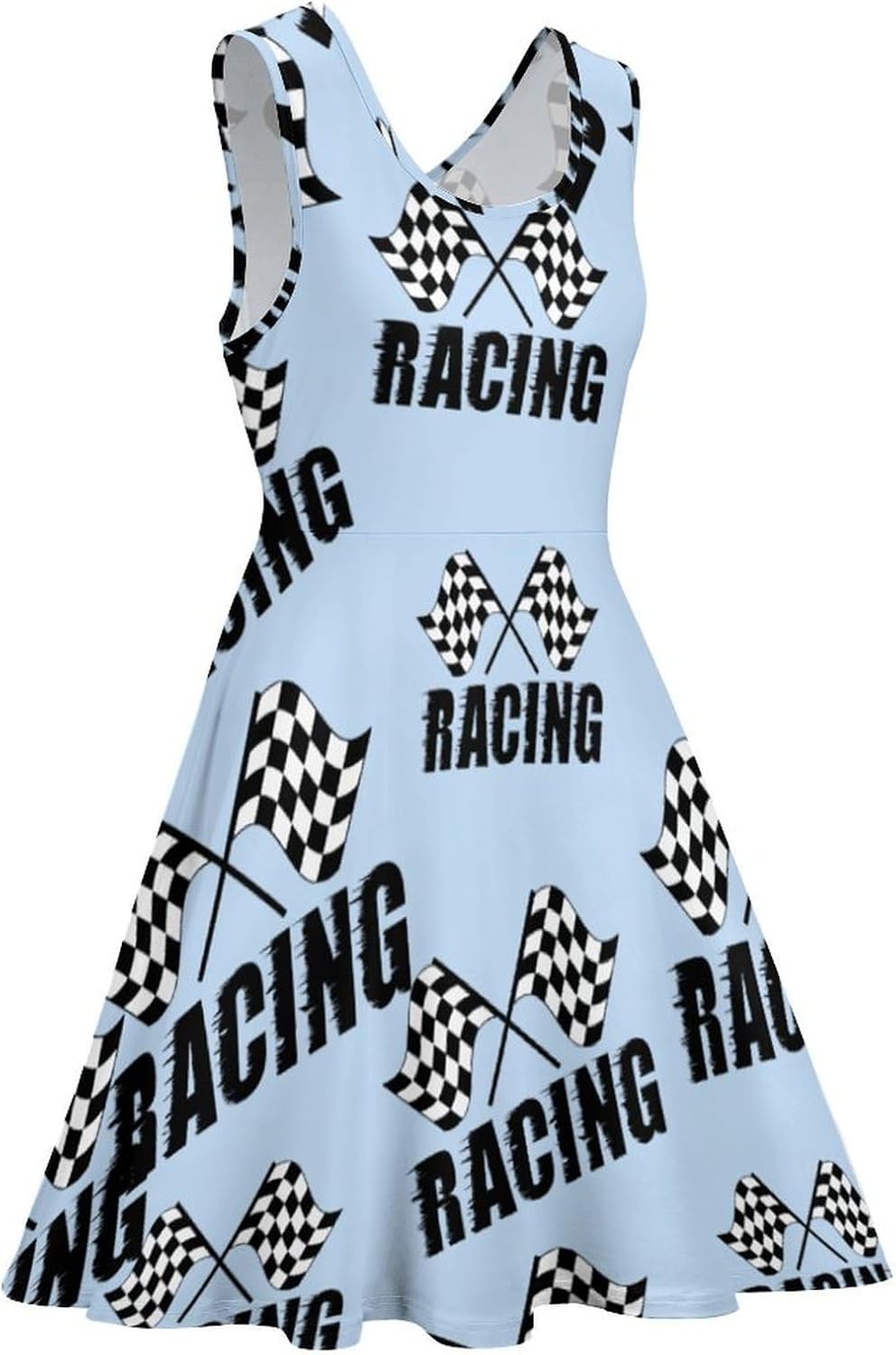 Checkered Flags Race Car Flag Summer Dresses for Women Sleeveless Beach Sundress