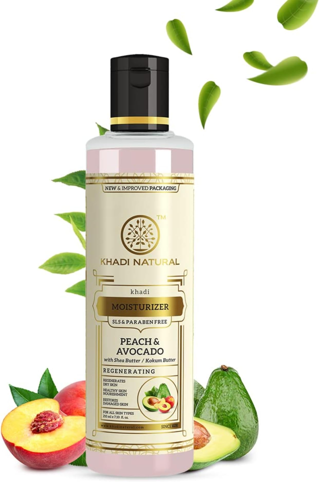 Peach and Avocado Herbal Moisturizer With Shea/Kokum Butter | Moisturizer for Dry Skin | Body Lotion for Soft Skin | SLS and Paraben Free, 210 ml | Suitable for All Skin Types