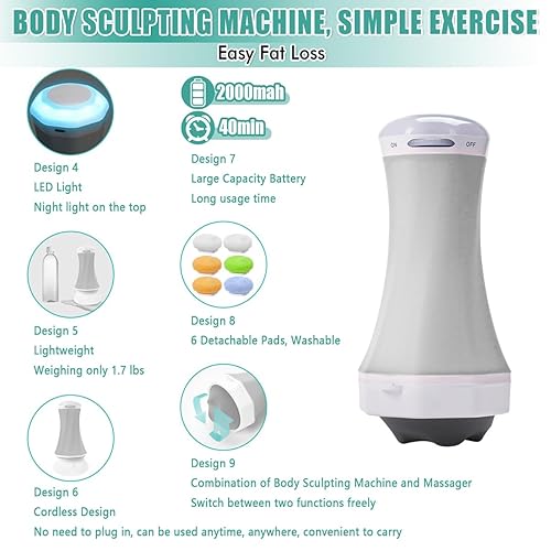 Miniatura 4 de Masajeador inalámbrico para celulitis y máquina de esculpir el cuerpo eléctrica, recargable, luz nocturna para vientre, piernas, glúteos, brazos,