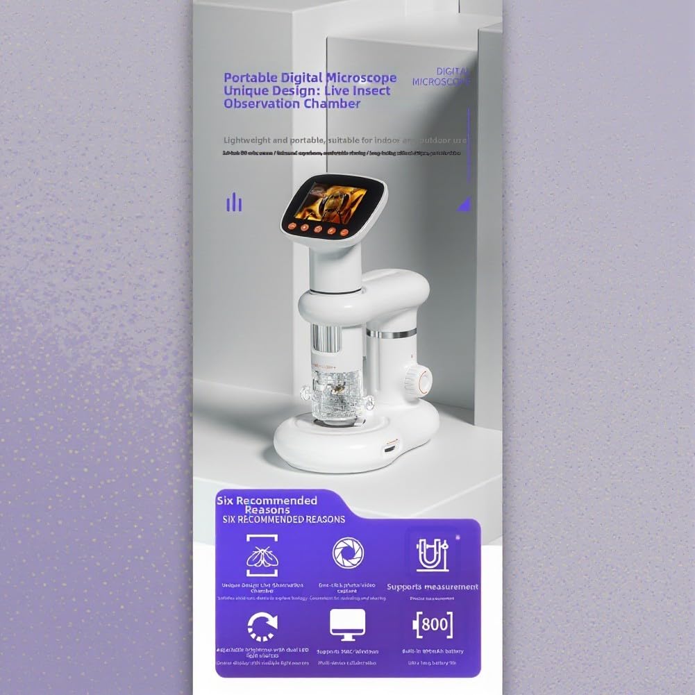 Microscopio digitale con ingrandimento 1000x, schermo LCD da 5,1 cm, fotocamera HD 1080p, USB, per bambini, laboratorio scientifico, corpo in metallo (set completo)