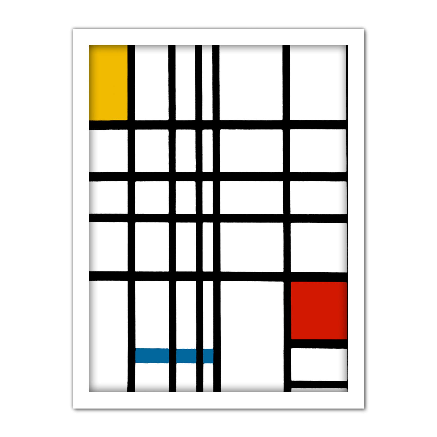 Wee Blue Coo Piet Mondrian Composition Yellow Blue Red Artwork Framed Wall Art Print 18X24 Inch