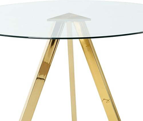 Miniatura 5 de Modern Minimalist 39.2" Round Glass Dining Table with Clear Glass countertops and Gold Plated Metal Legs for Kitchen, Dining and Living Room (Set of
