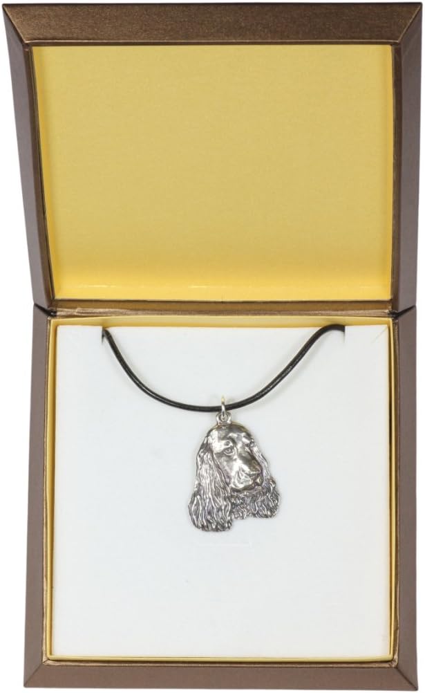 Art-Dog Dog Silver-Plated Pendant on a Leather Strap - Dog Necklace in Elegant Case – Silver Dog Necklaces for Men and Women – Dog Breeds Jewelry – English Cocker Spaniel