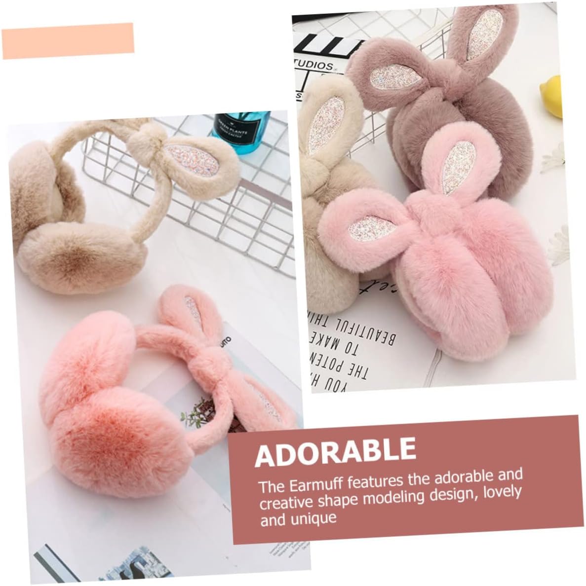 LIFKOME Rabbit Ear Muffs Pink Cute Girl Sequins Plush