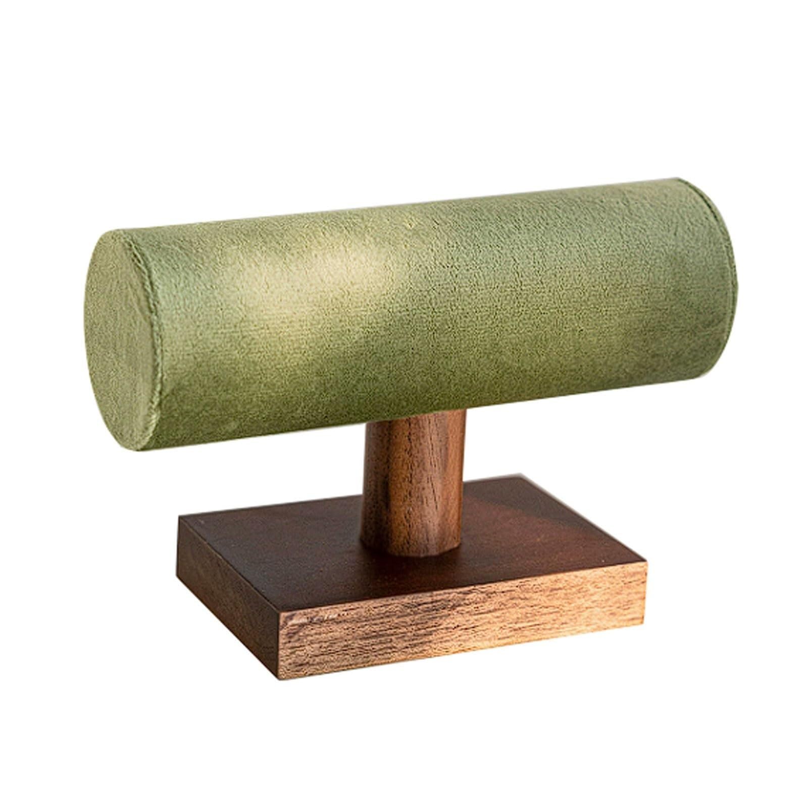 Wxuultgjr Light Green Velvet Cylinder Jewelry Display Stand Solid Wood Bracelet Showcase Holder Round Necklace Tower Rack Linen Jewelry Easel Organizer Stand(Light Green Velvet)