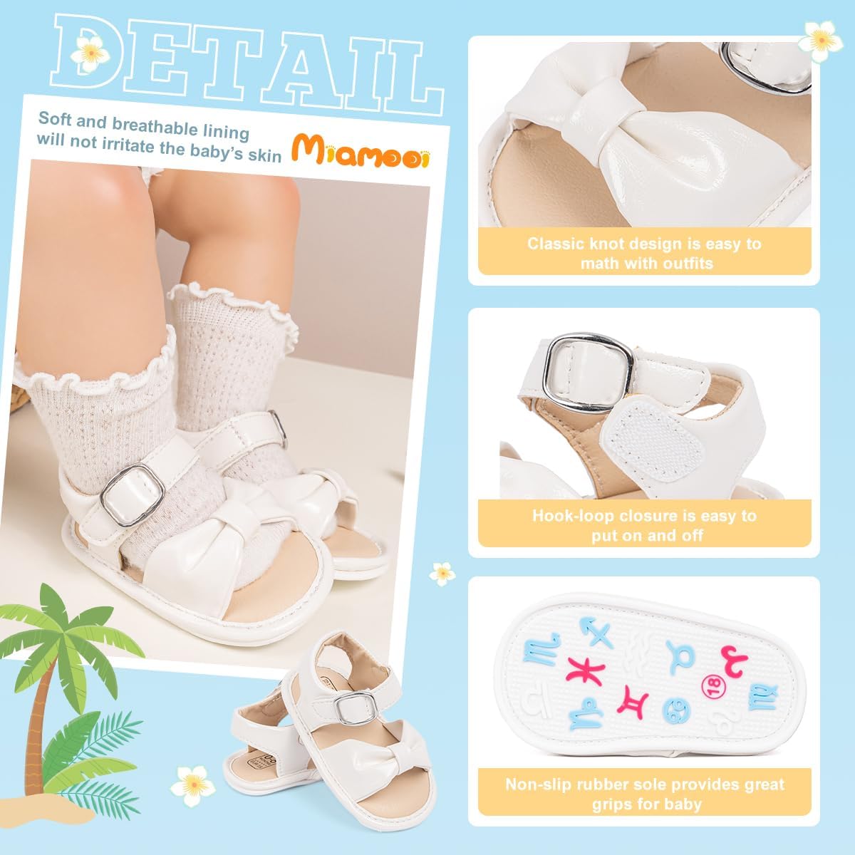 Miamooi Infant Baby Girls Boys Sandals Summer Bowknot Crib Shoes Toddler Pu Leather Flower Soft Rubber Sole Dress Flats First Walker Shoes 12-18 Months Toddler A04/White image 5 of 7 B0D3C22S23