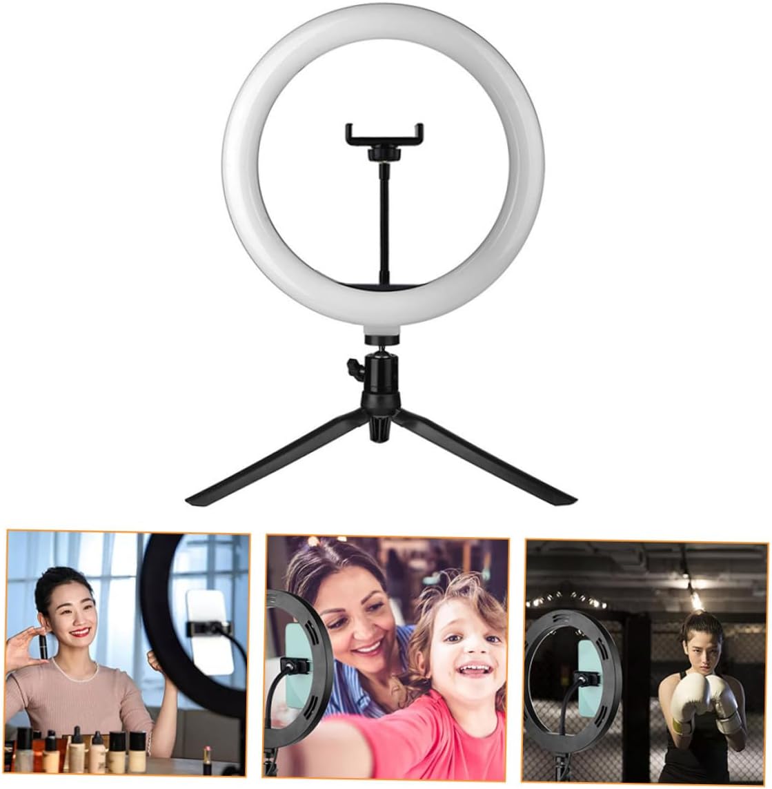 Veemoon 10-inch USB Tri-Color Dimmable Fill Light Phone Tripod Stand with Remote and Adjustable Phone Holder, Black – Live Streaming and Makeup Video Lighting Accessory