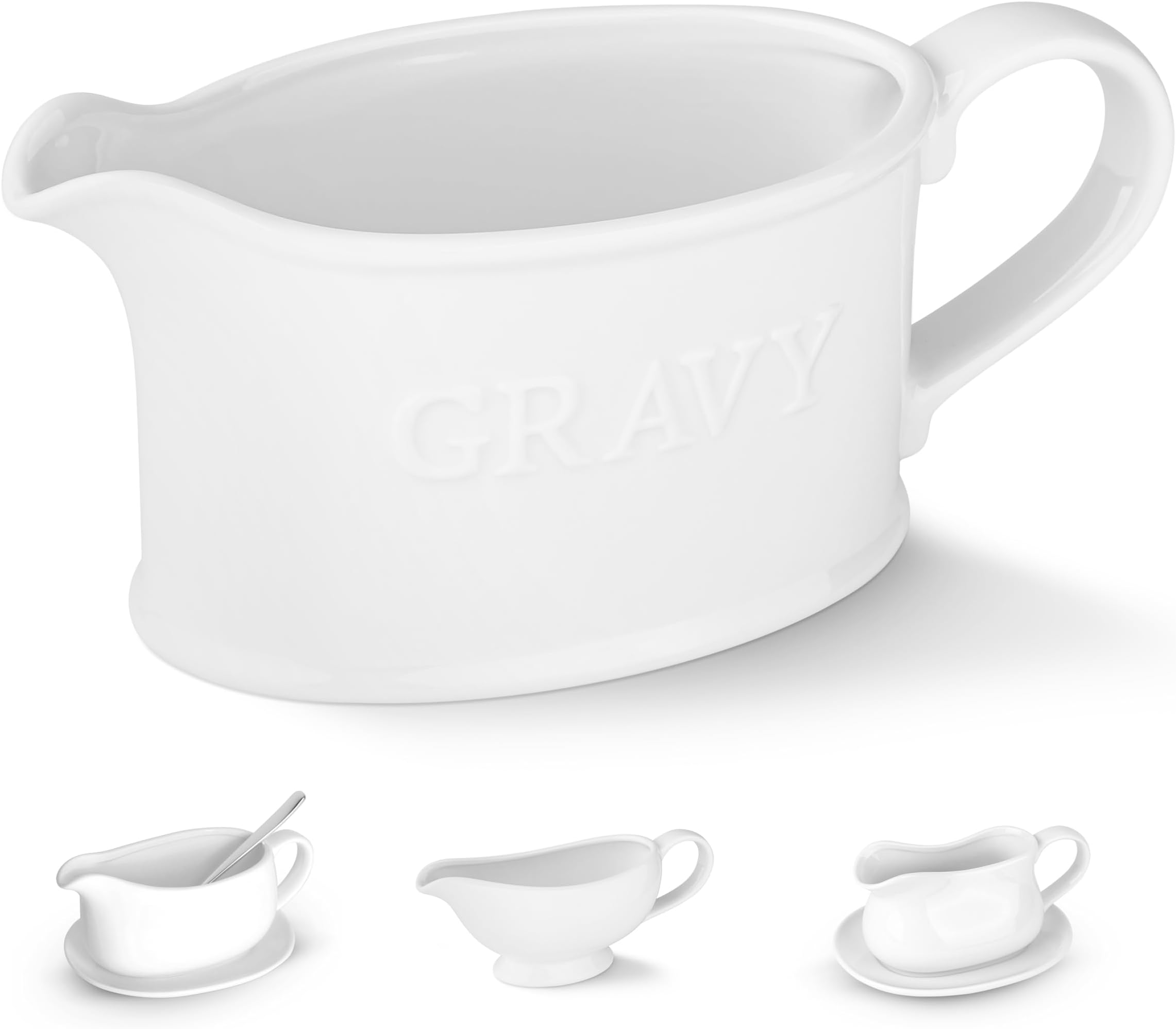 Miecux Gravy Boat wiht Tray, Ceramic Serving Saucer&Dish