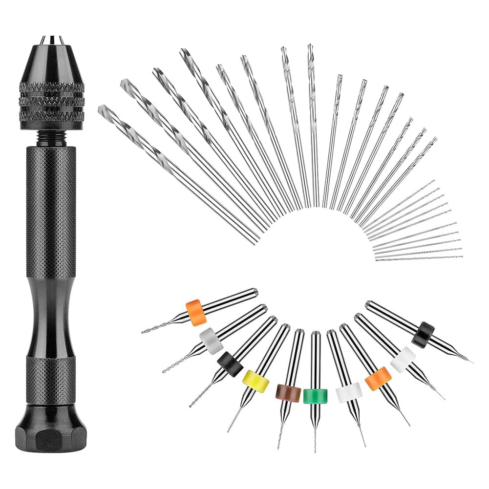Littimoon Hand Drill Set, 25PCS Twist Drill Bits and 10PCS PCB Mini Drill Bits, Jewelry Drilling Tool for Resin Polymer Clay