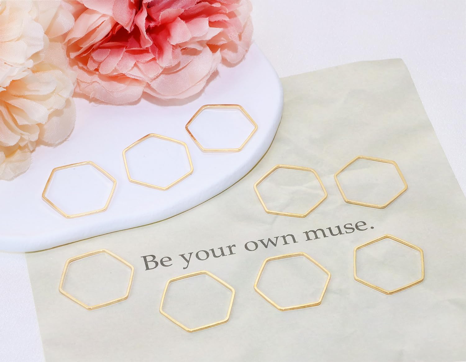 Shapenty Brass Hexagon Hollow Frame Pendant Charms Open Bezel Frames Linking Ring Connectors Beading Hoop Earrings for Necklace Bracelet Jewelry Making Resin Craft, 50PCS (KC Gold) - Image 3
