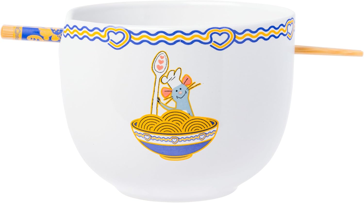 Silver Buffalo Disney Pixar Ratatouille Featuring Remy Cooking Love Ceramic Ramen Noodle Rice Bowl with Chopsticks, Microwave Safe, 20 Ounces