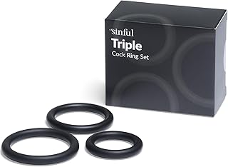 Sinful Ensemble d' Anneaux de Pénis - Anneau Cockringe Élastique Extensible en Trois Tailles - Anneau Penien - Anneau Homme - Sextoy Homme pour Durer Plus - Anneaux Penis - Noir