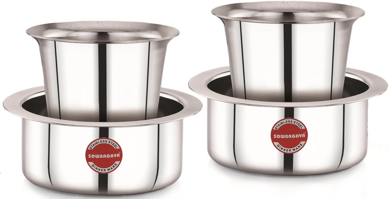 Stainless Steel Dabara Set (4) | Tea Dabara Set | South Indian Coffee Glass Tumbler Set of 4 | Serving Drinkware | Stainless Steel Dabara 4 Tumbler Set