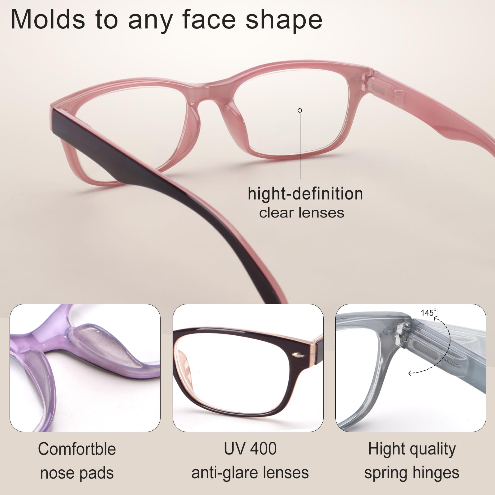BLOEXCLU 6 gafas de lectura para hombre y mujer con bloqueo de luz azul, bisagra de resorte, lector de ordenador, antisobreesfuerzo, antirreflejo