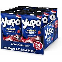 Ceres Gourmet Vampire Teeth Gummy Bulk Candy 24 Pack 2.82 oz Each Individual Packets, Strawberry Flavored Chewy Dracula Gummies, Big Size Gummi Packs for Halloween Parties, Candy Bowl and Office