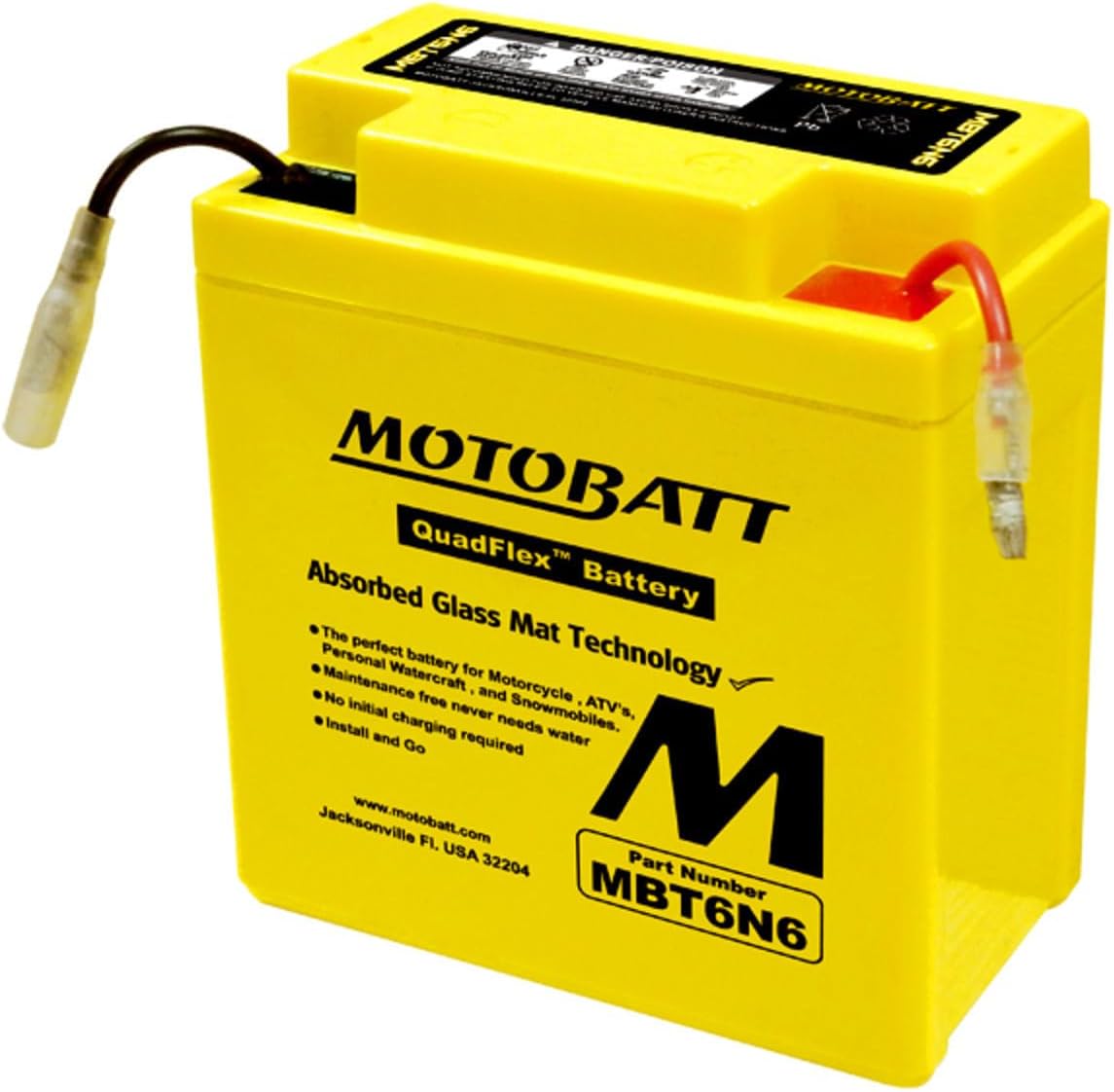 MBT6N6 (6V 6 Amp) AGM Motorcycle Battery | 6 Volt Sealed Lead Acid Battery Replacement for Motorcycles | Factory Activated Maintenance Free QuadFlex Rechargeable 6V Battery - Replaces 6N6-3B