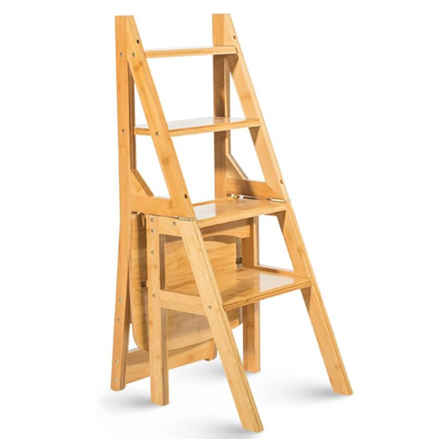Chaise échelle pliante 4 marches en bois massif tabouret escabeau gain de place
