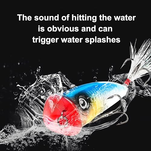 Miniatura 2 de Señuelos de pesca Popper cebo de pesca Topwater cebos duros ojos 3D Swimbait Crankbait con gancho de agudos para lubina, trucha, agua dulce y salada