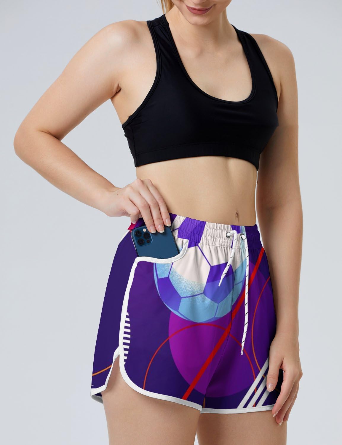 AYUNIX Women's Running Shorts with Pockets Quick Dry Performance Shorts for Women Football 80s 90s Athletic Workout Shorts White