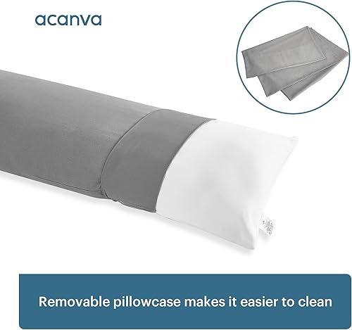 Miniatura 4 de Acanva Almohada de cuerpo para dormir de lado esponjoso, 20 x 60 pulgadas, con funda de almohada gris, color blanco