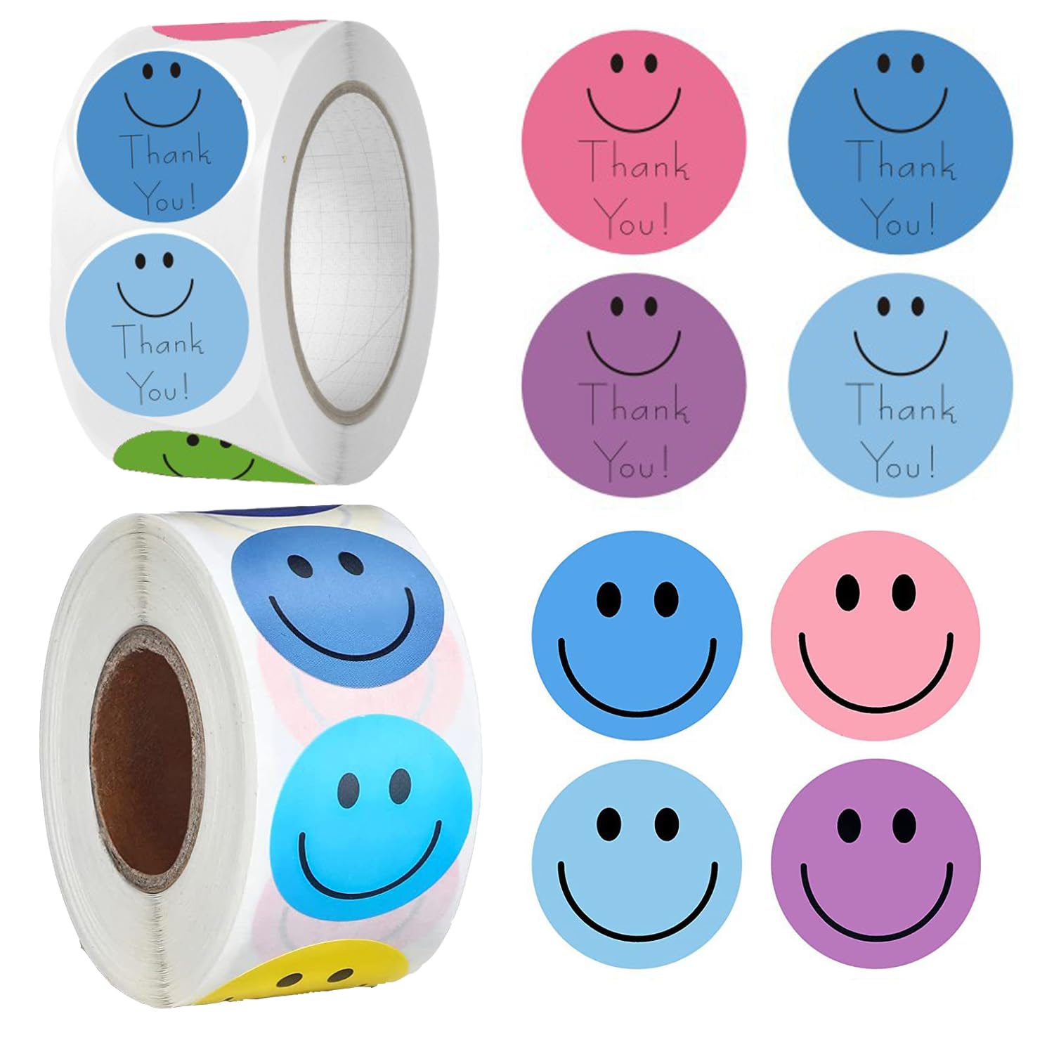 STAYOUNG 2 Rolls Smiley Face Stickers Roll - Reward Stickers for Teachers, Kids, Party Supplies, Non-Toxic Self-Adhesive Stickers for Gifts, School, Home, DIY Projects