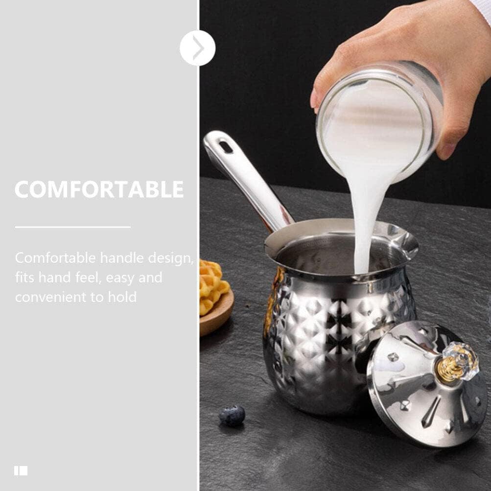 Turkish Coffee Pot Arabic Coffee Maker Hammered Stainless Steel Cezve Jezve Ibrik Ki Stove Top Mini Saucepan Chocolate Milk Warmer with Spout 200ml