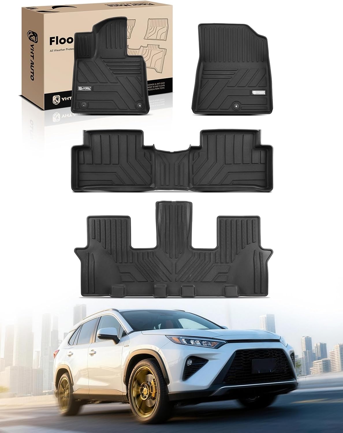 YHTAUTO Floor Mats Compatible with Kia Sorento 2021-2025, TPE Floor Liners All-Weather Protection Custom Fit, 1st & 2nd Row & 3 Rows, Set of 4